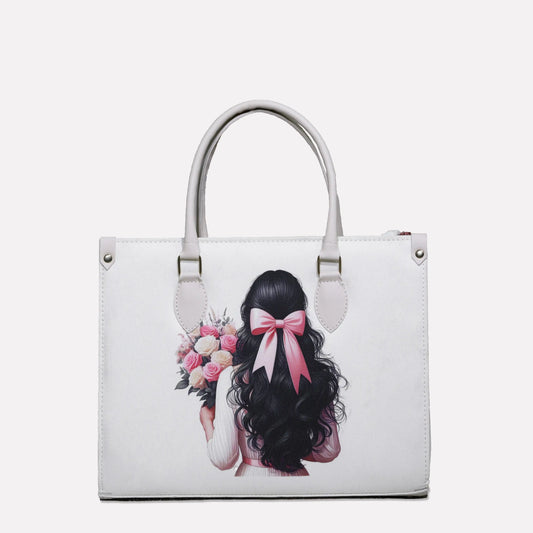 Blush Elegance Tote – Girl with Roses